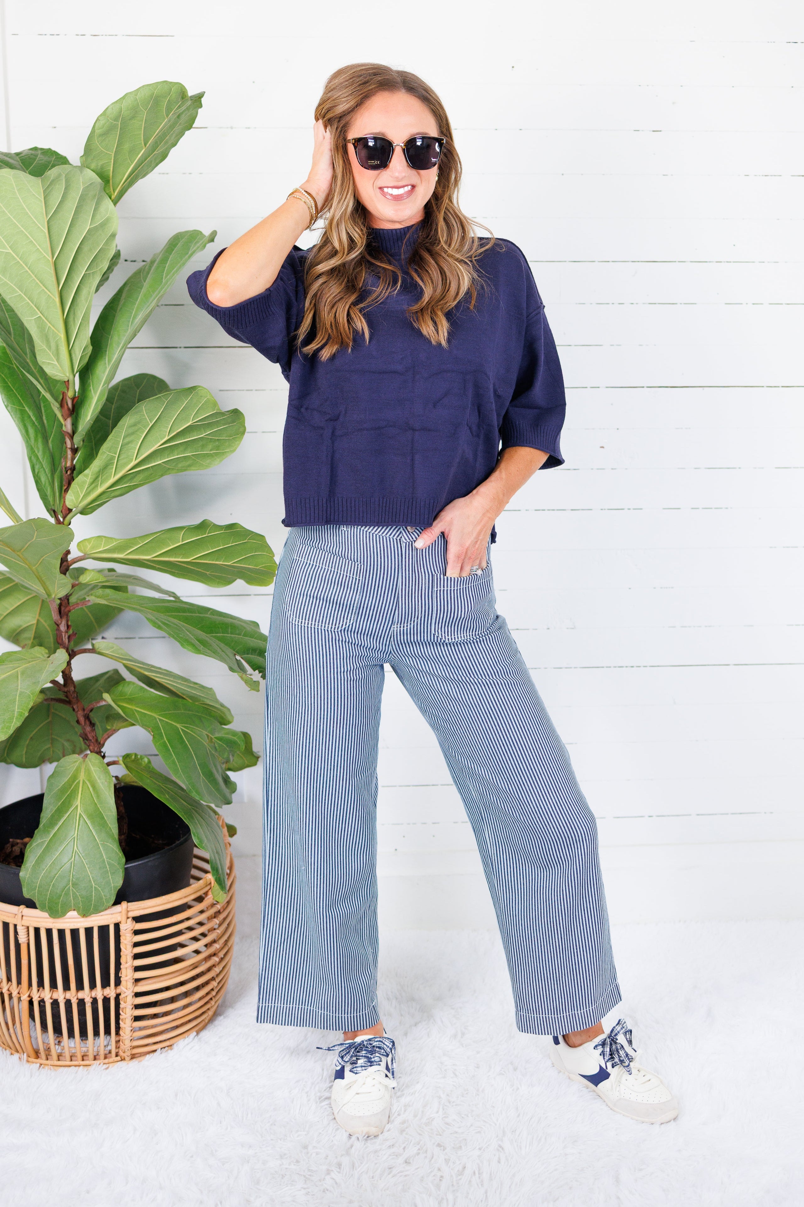 Clancy Navy Mock Neck Sweater Glam