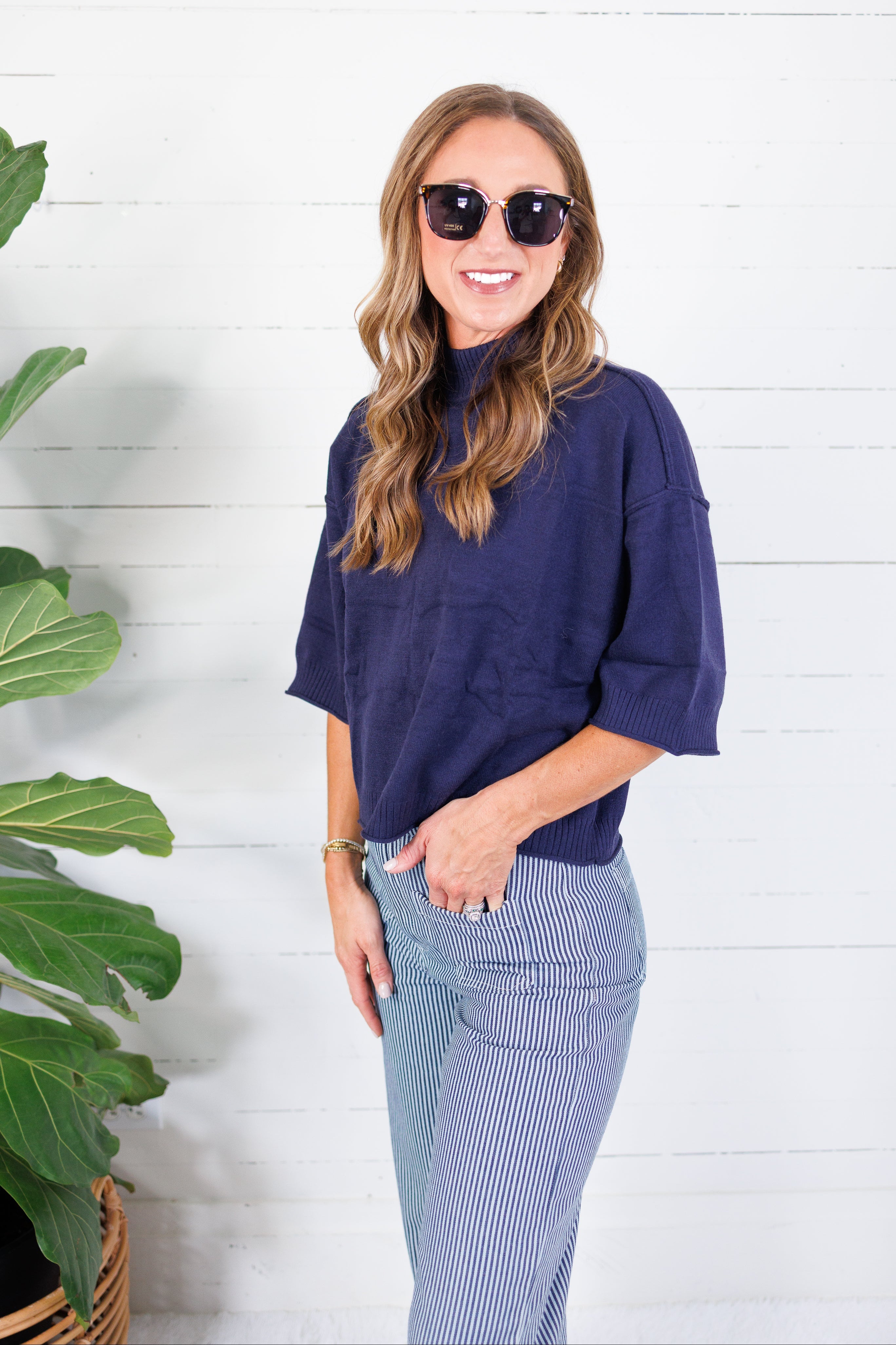 Clancy Navy Mock Neck Sweater Glam