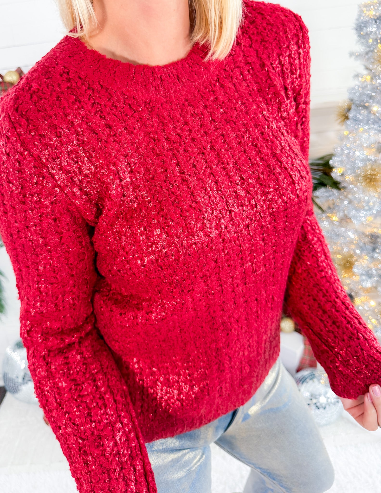 Clara Red Metallic Sweater