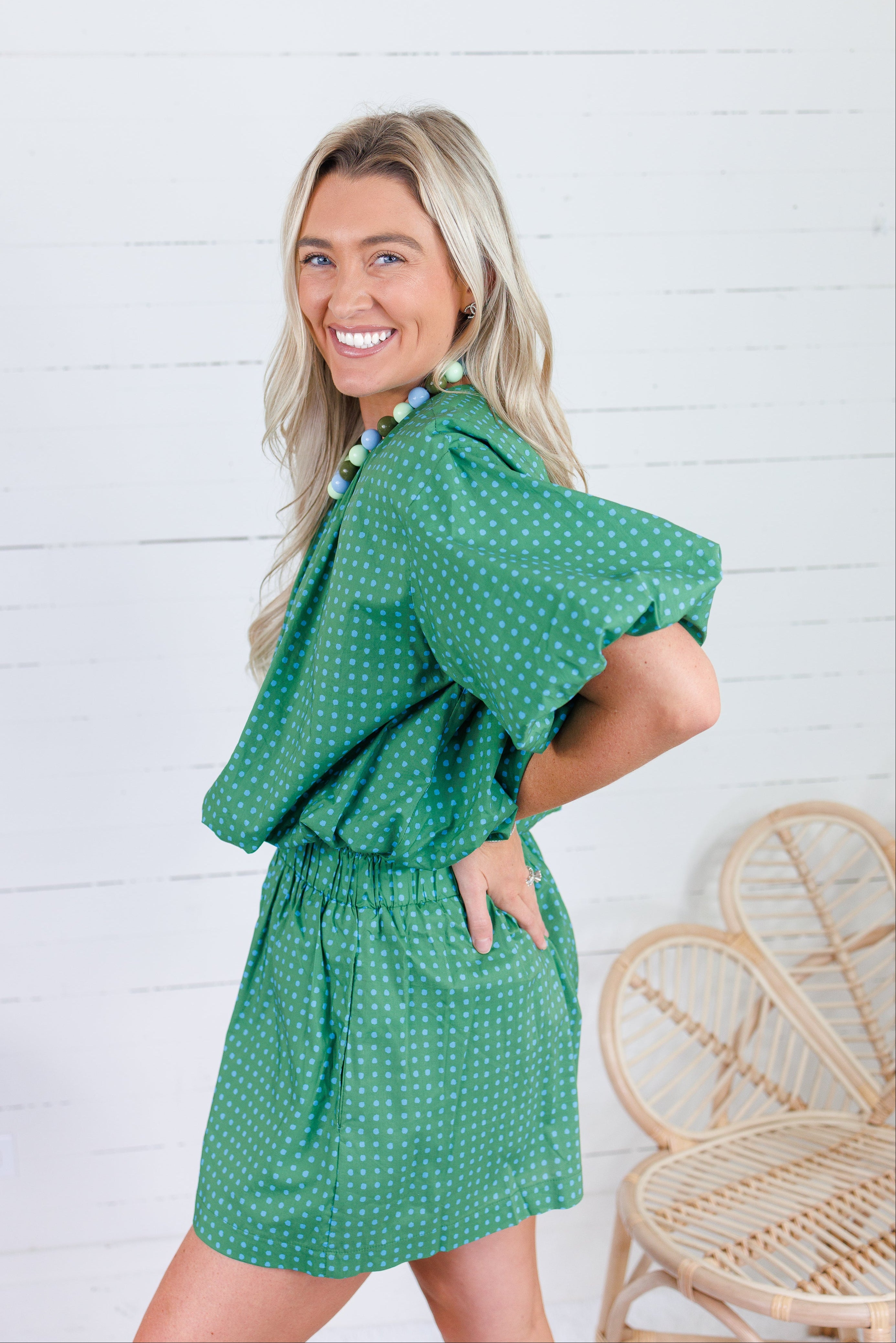 Clark Dotted Green Bubble Crop Top