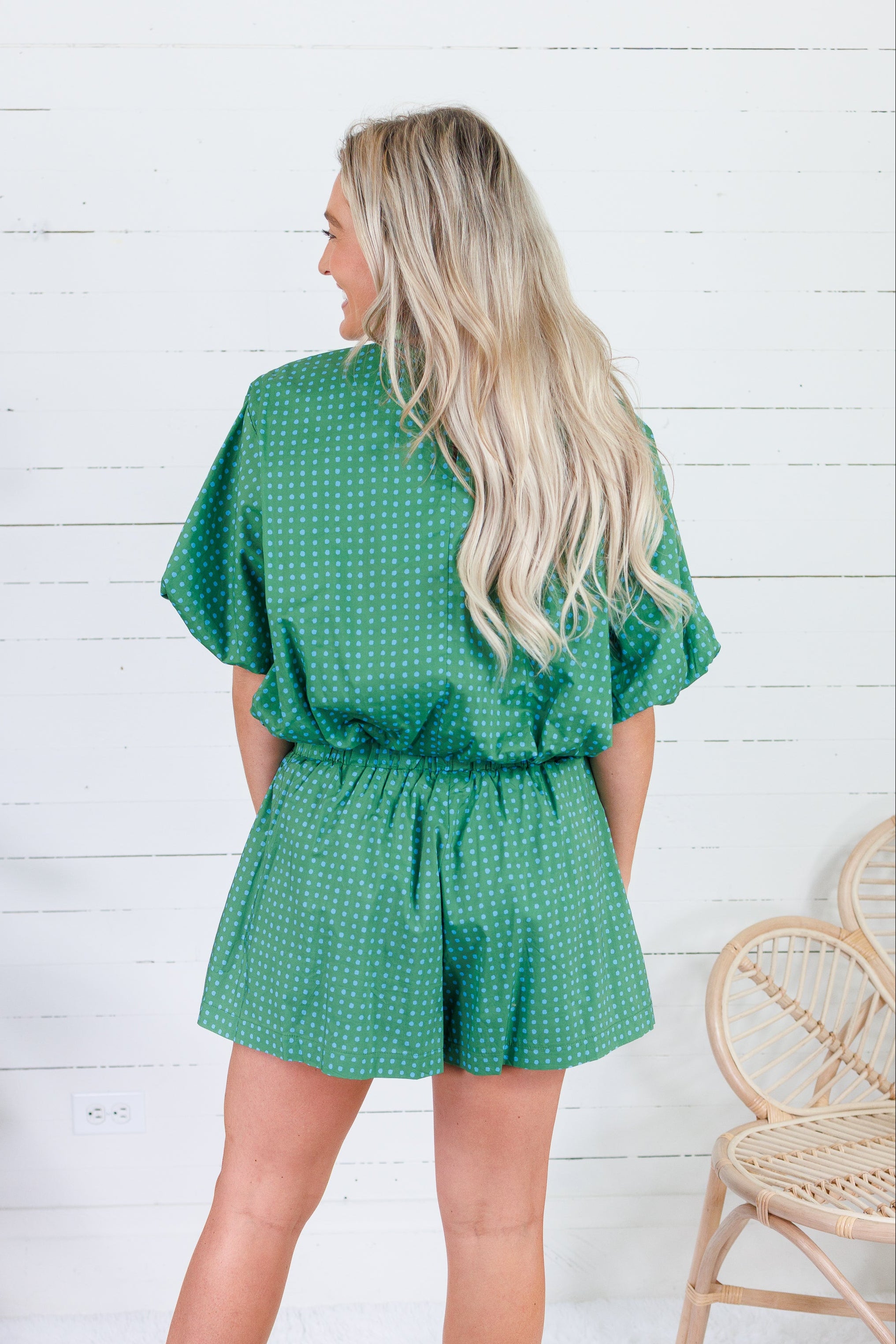Clark Dotted Green Bubble Crop Top