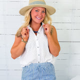 Claudia White Eyelet Button Top