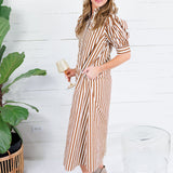 Claudia Brown Stripe Ruffle Neck Maxi Dress Karlie