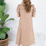 Claudia Brown Stripe Ruffle Neck Maxi Dress Karlie