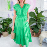 Cleo Green Flutter Sleeve Maxi Dress THML