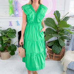 Cleo Green Flutter Sleeve Maxi Dress THML