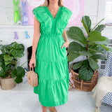 Cleo Green Flutter Sleeve Maxi Dress THML