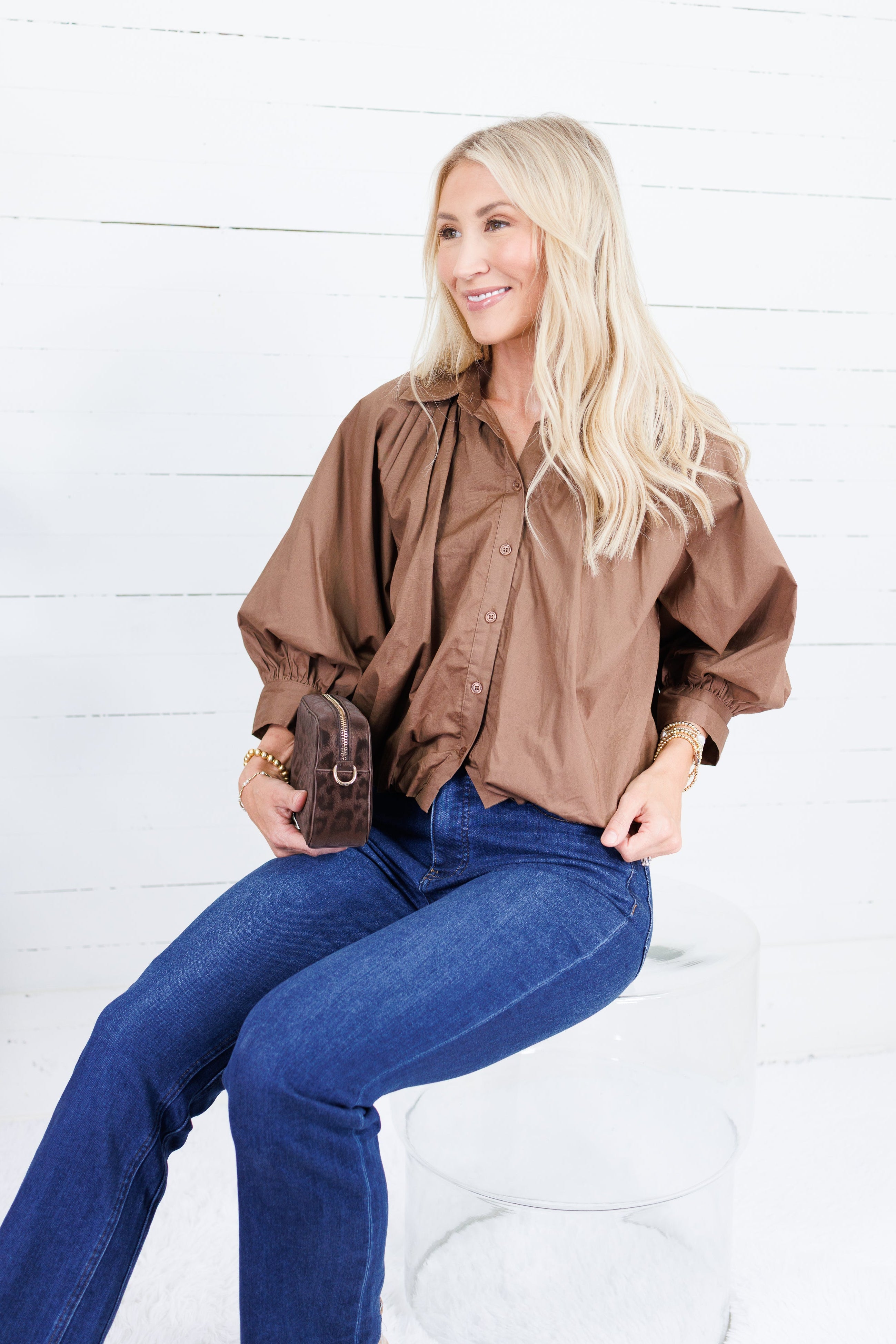 Clifton Brown Poplin Bubble Top Karlie