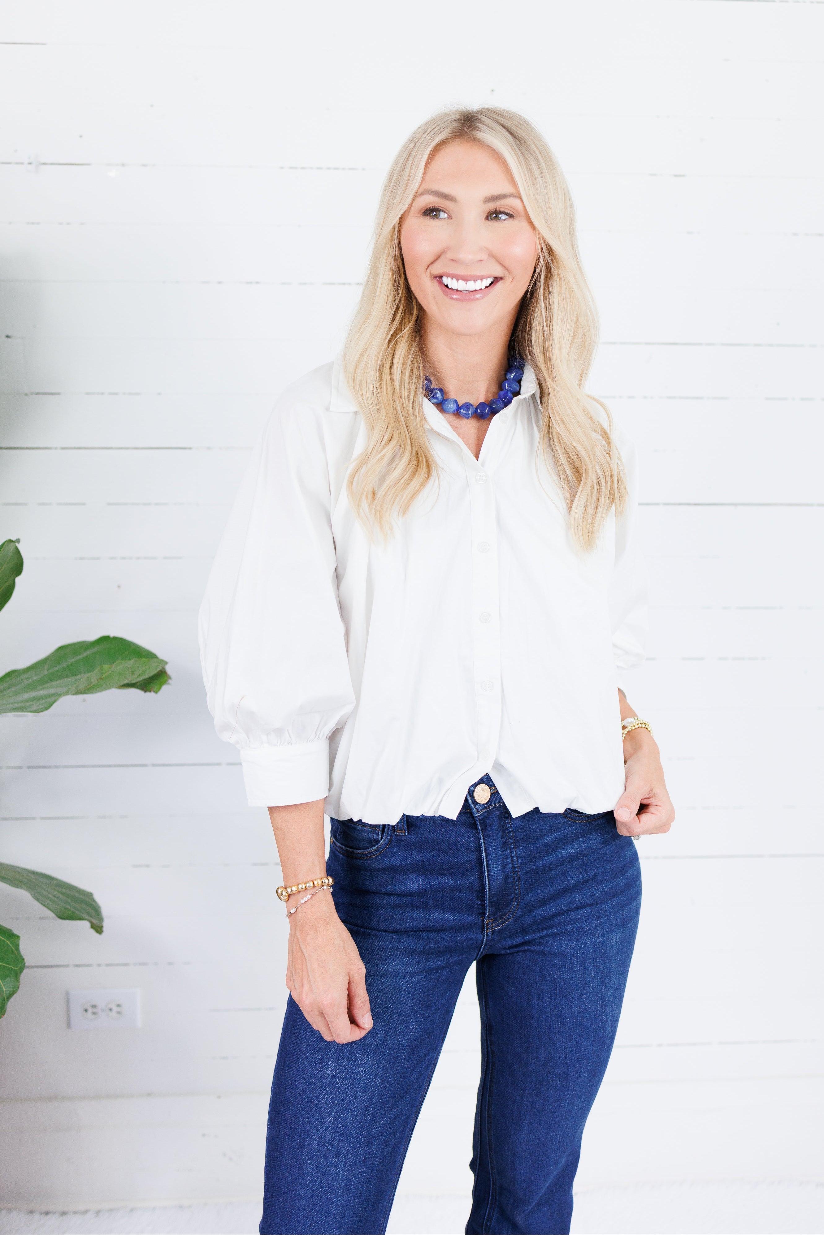 Clifton White Poplin Bubble Top Karlie
