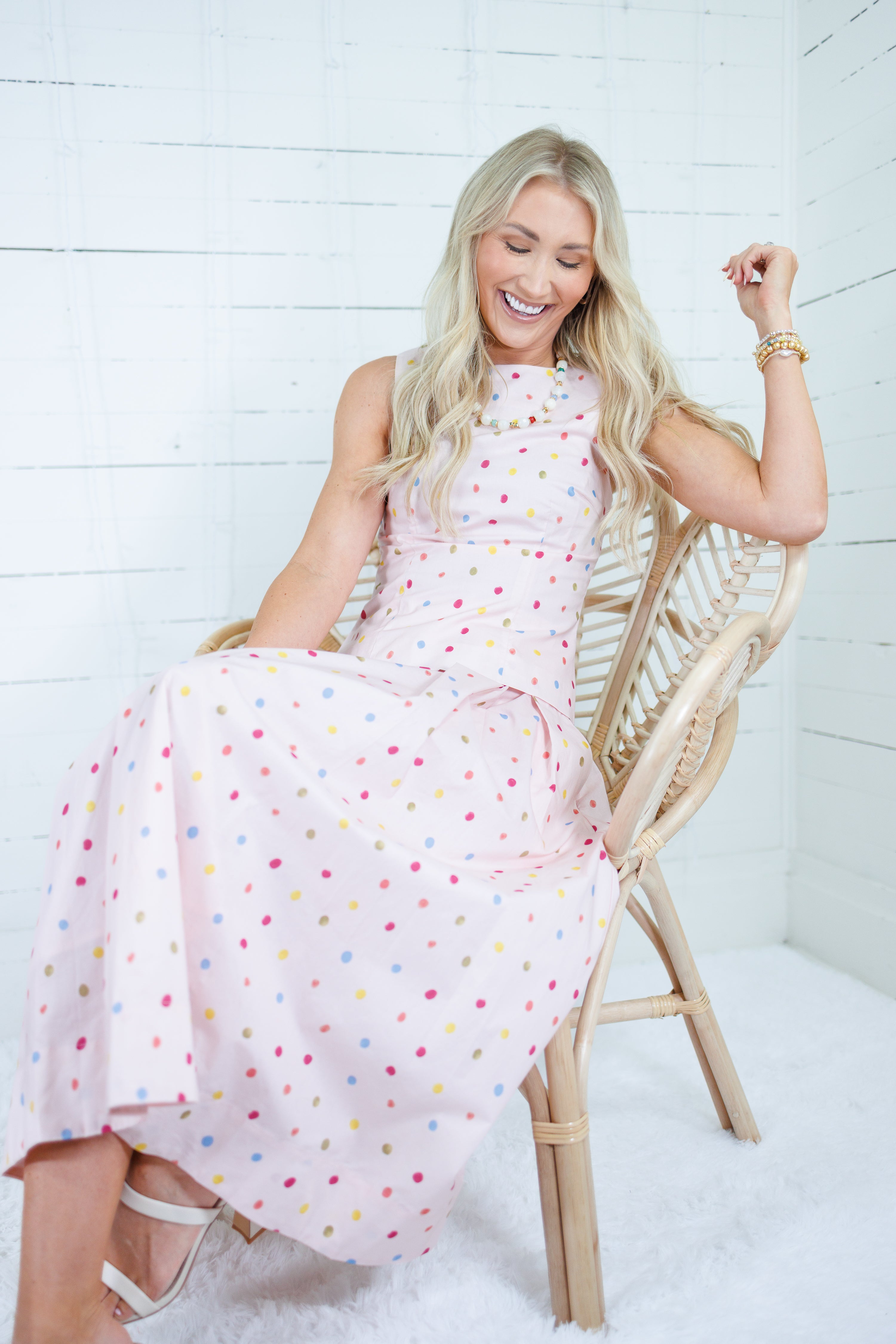 Cline Baby Pink Polka Dot Sleeveless Top Aureum