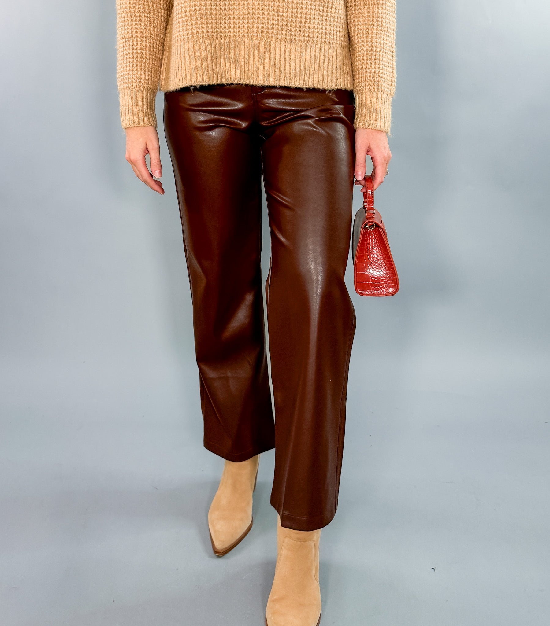 Coffee Bean Brown Vegan Sleek Vibe High Rise Pants