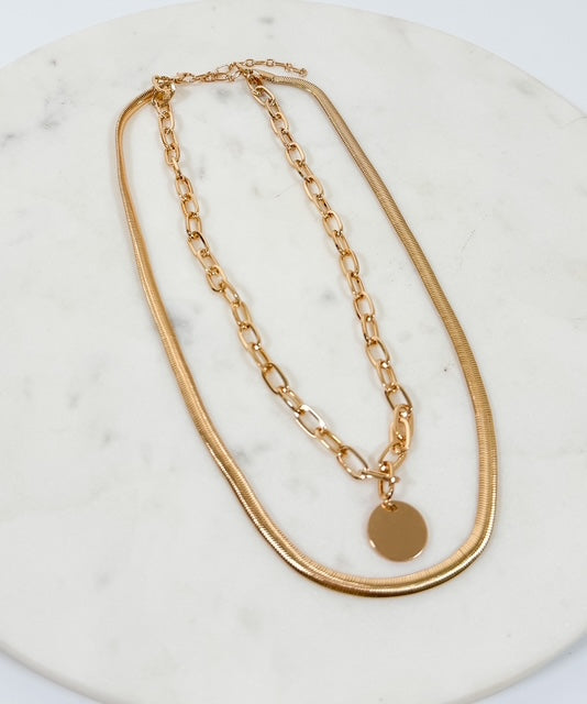 Coin Pendant Layered Short Necklace