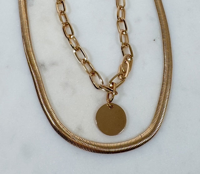 Coin Pendant Layered Short Necklace