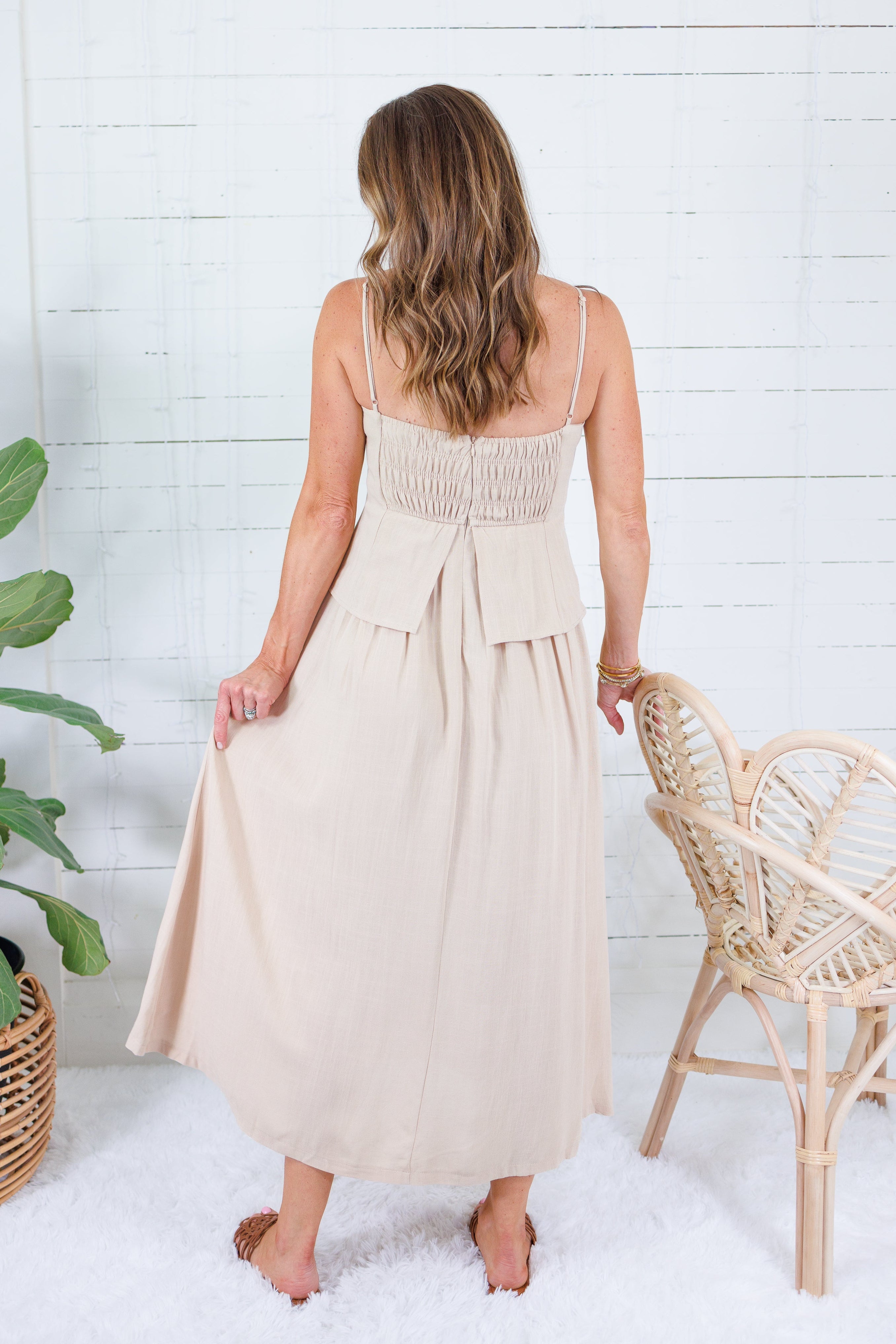 Colby Caramel Back Smocked Maxi Dress Mustard Seed 