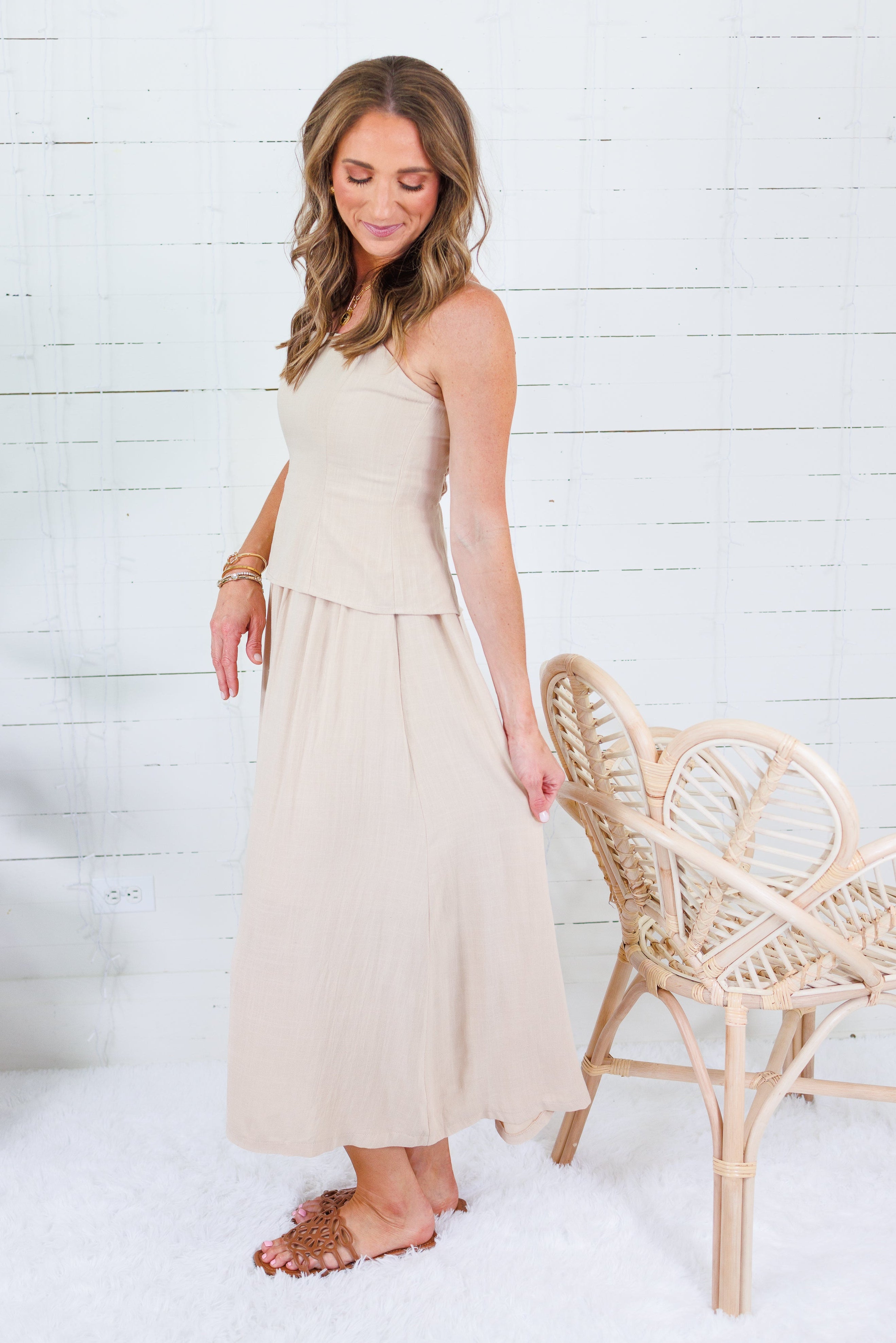 Colby Caramel Back Smocked Maxi Dress Mustard Seed 