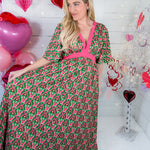 Colleen Pink + Green Caftan Dress