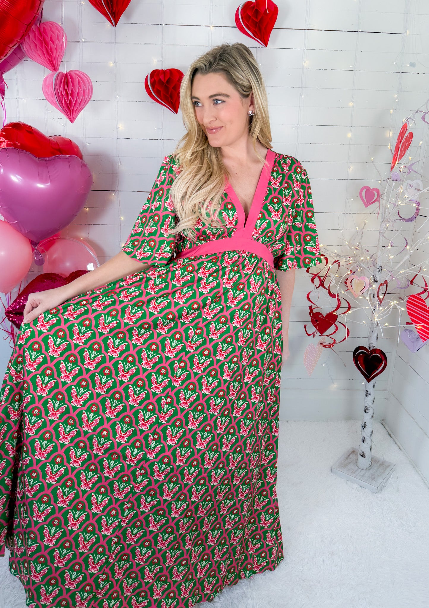 Colleen Pink + Green Caftan Dress