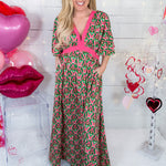 Colleen Pink + Green Caftan Dress