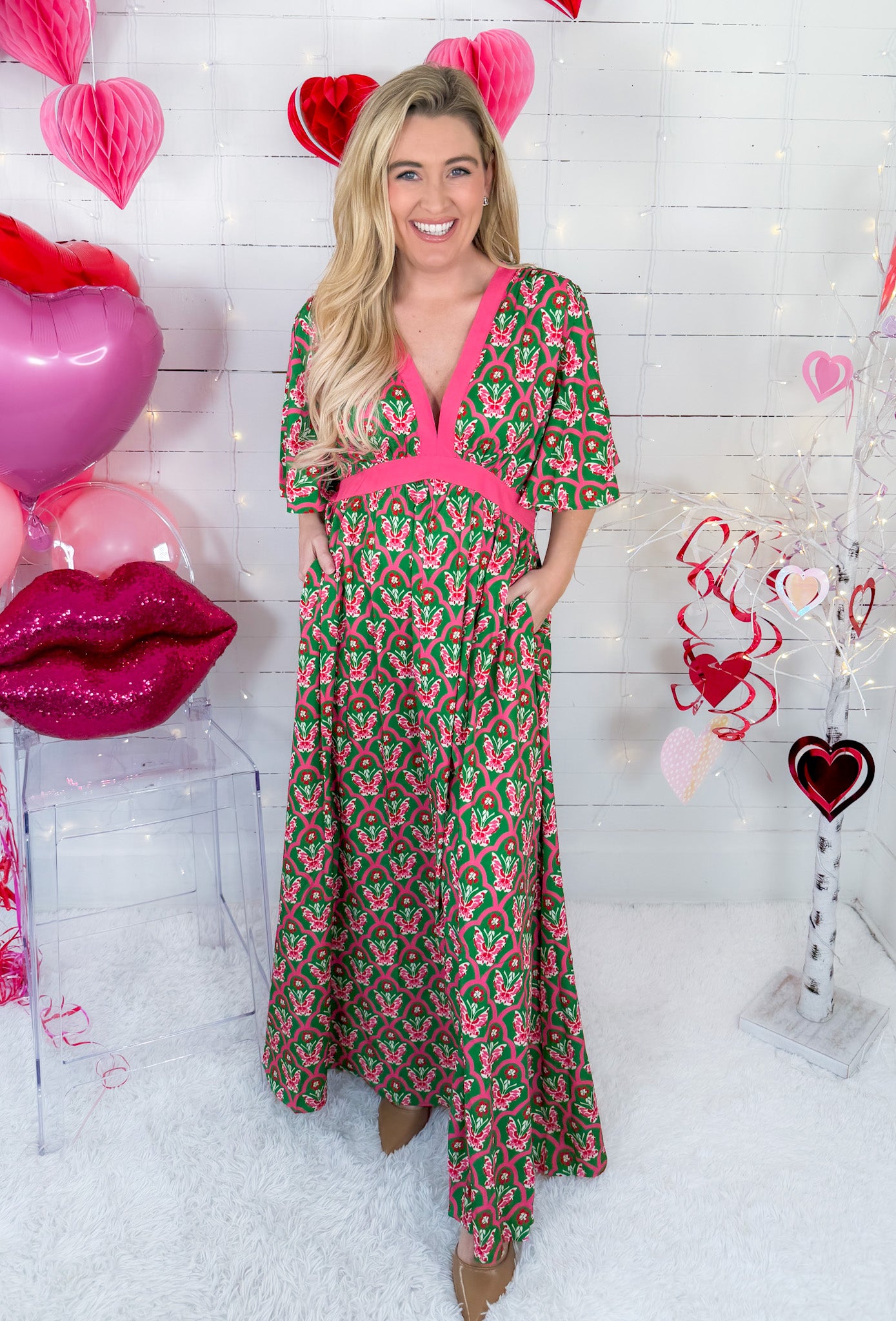 Colleen Pink + Green Caftan Dress