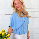 Collins Cornflower Blue Nipped Waist Knit Top Entro