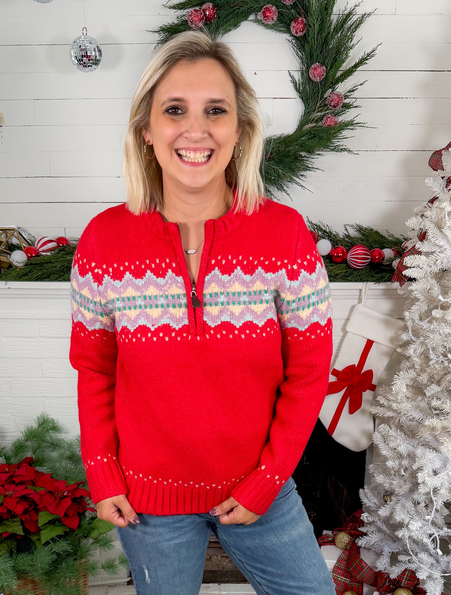 Collins Red Quarter Zip Sweater Staccato