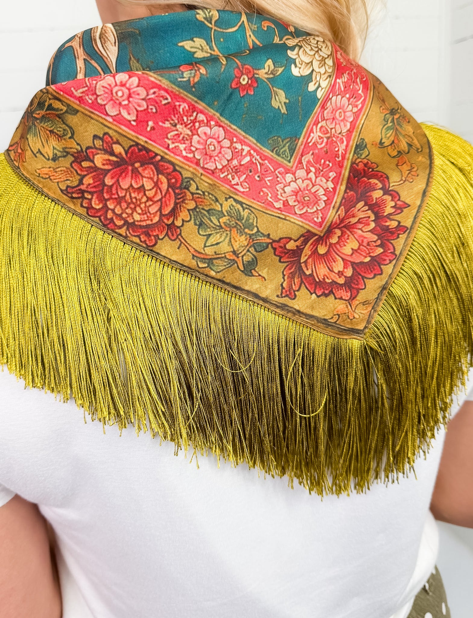 Colorful Deer Floral Fringe Scarf