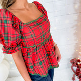 Comet Red Plaid Baby Doll Top