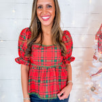 Comet Red Plaid Baby Doll Top