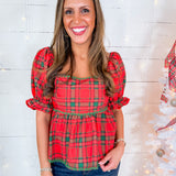 Comet Red Plaid Baby Doll Top