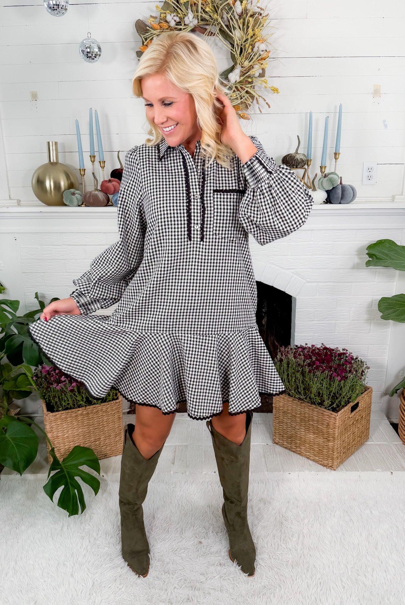 Commander Black Check Mini Dress Entro