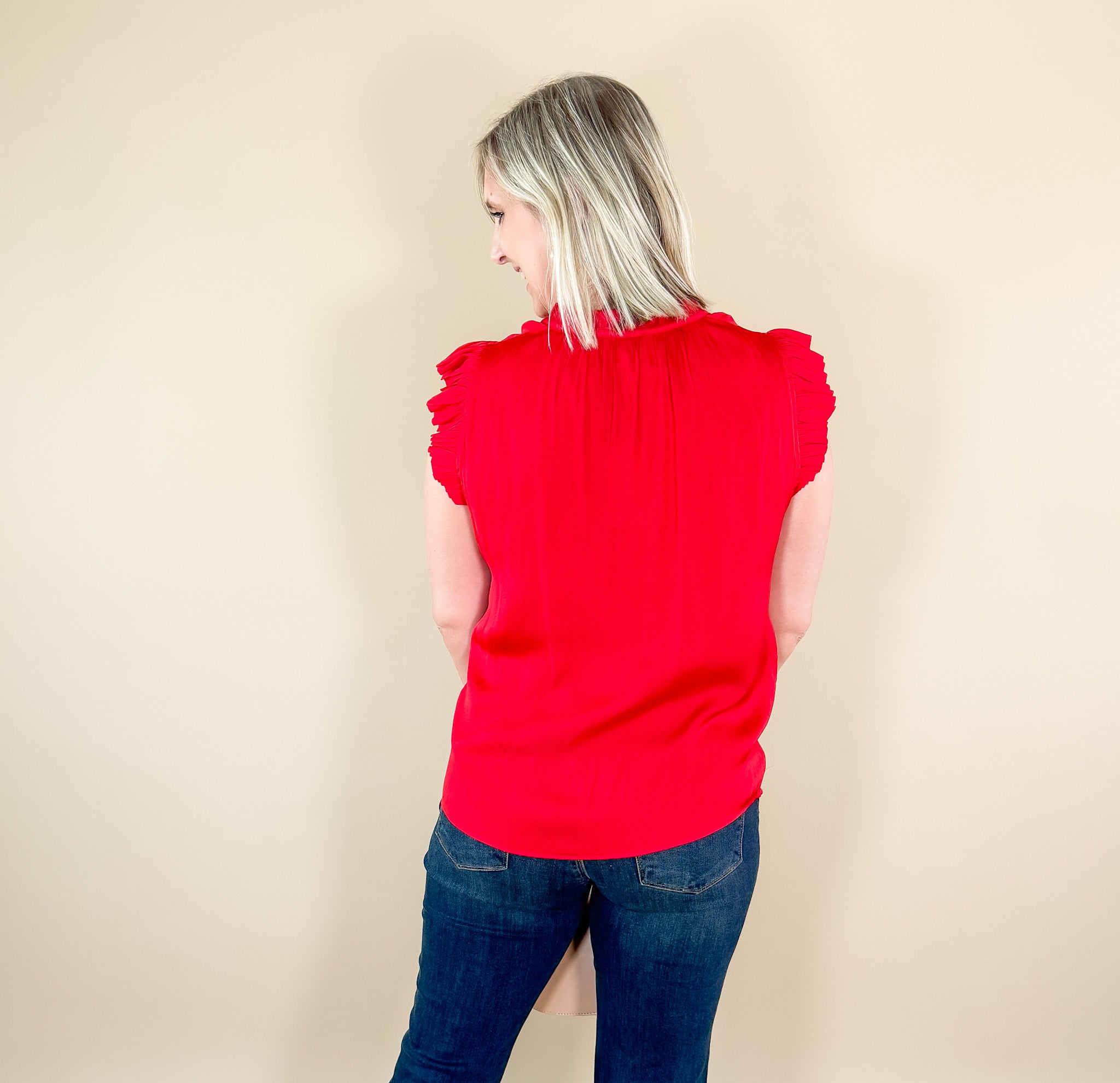 Commander_Red_Ruffled_Split_Neck_Top