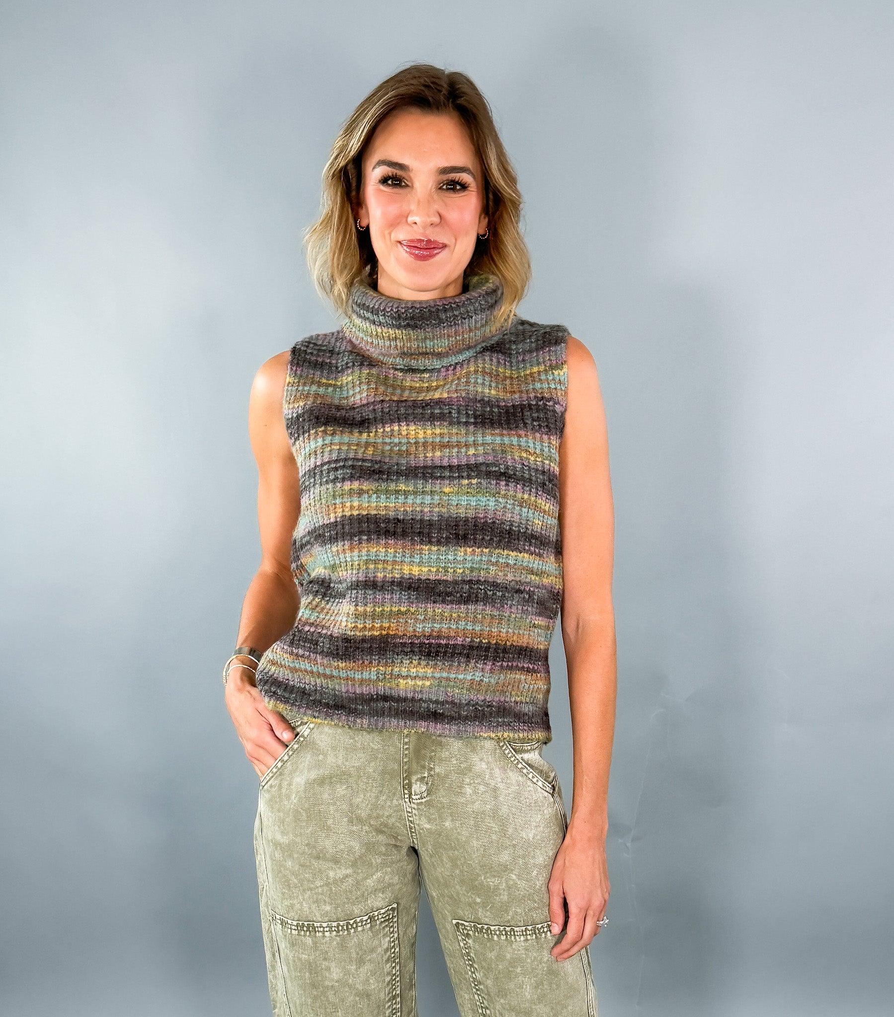 Compton Grey Stripe Sleeveless Sweater Molly Bracken