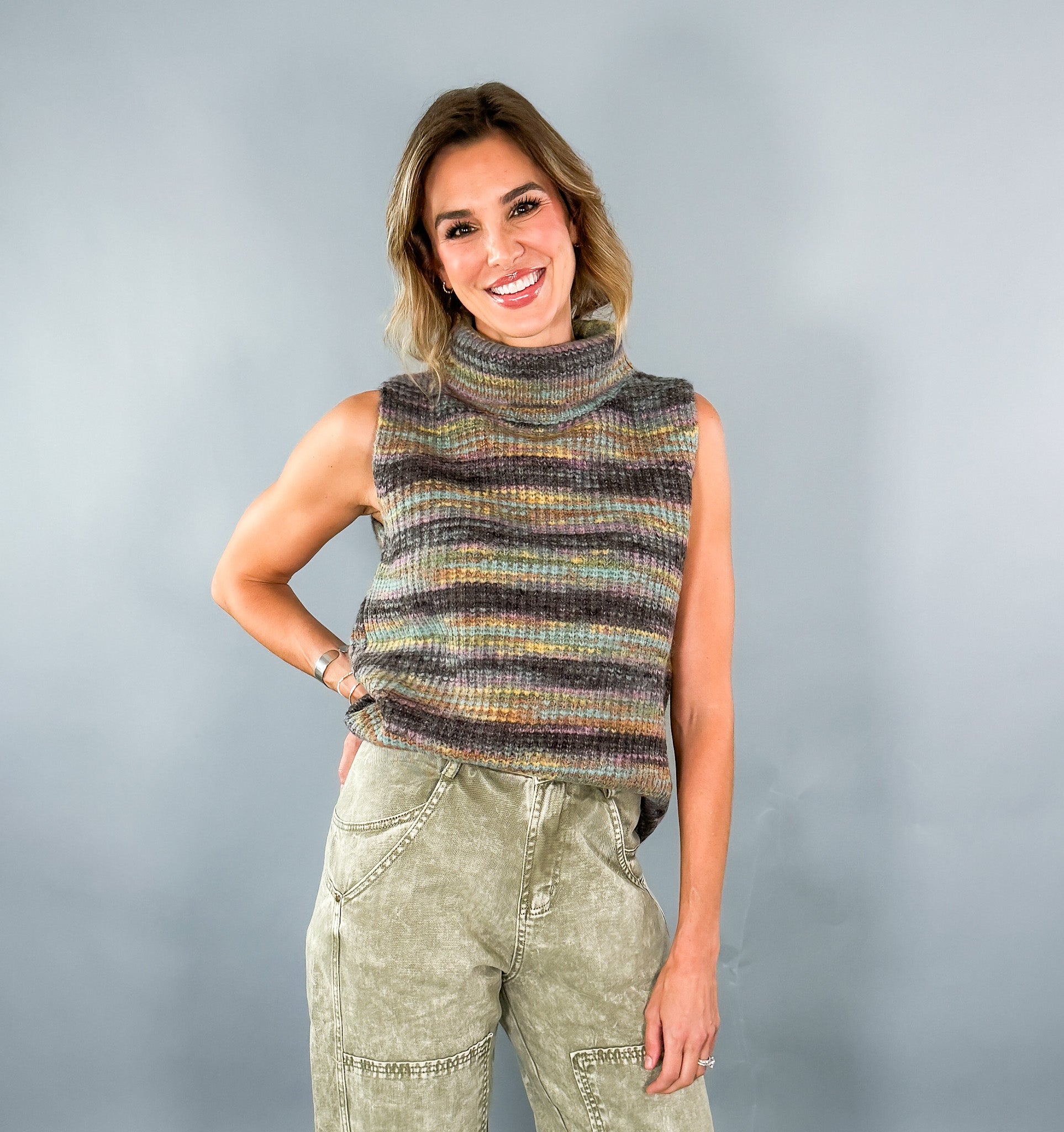 Compton Grey Stripe Sleeveless Sweater Molly Bracken