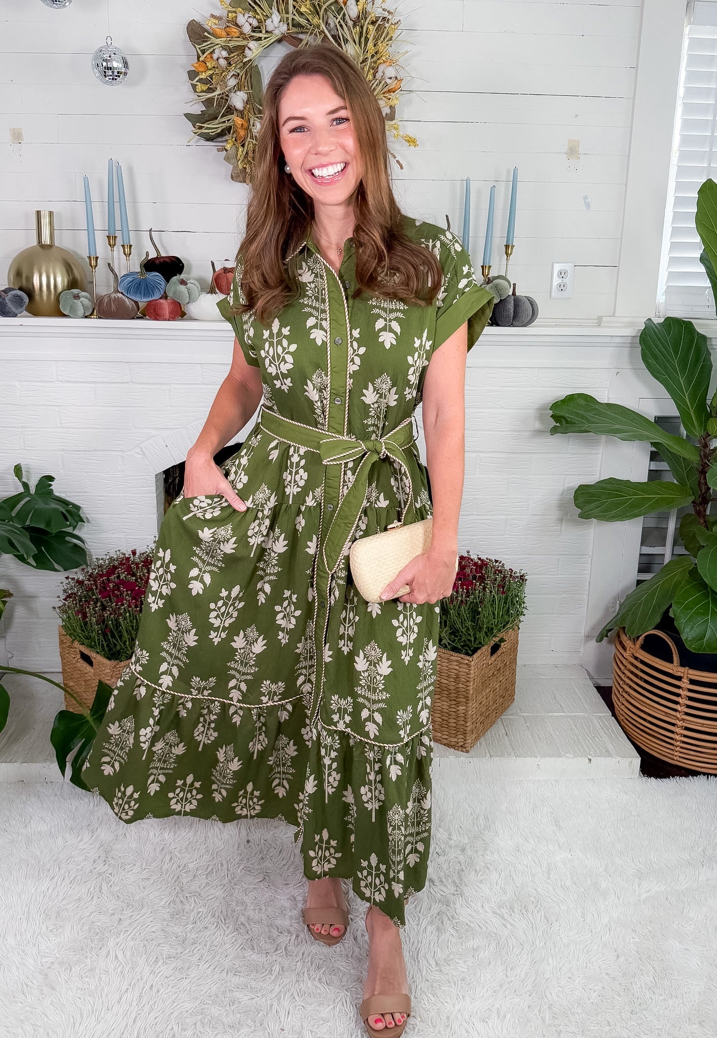 Constance Olive Tiered Maxi Dress Entro