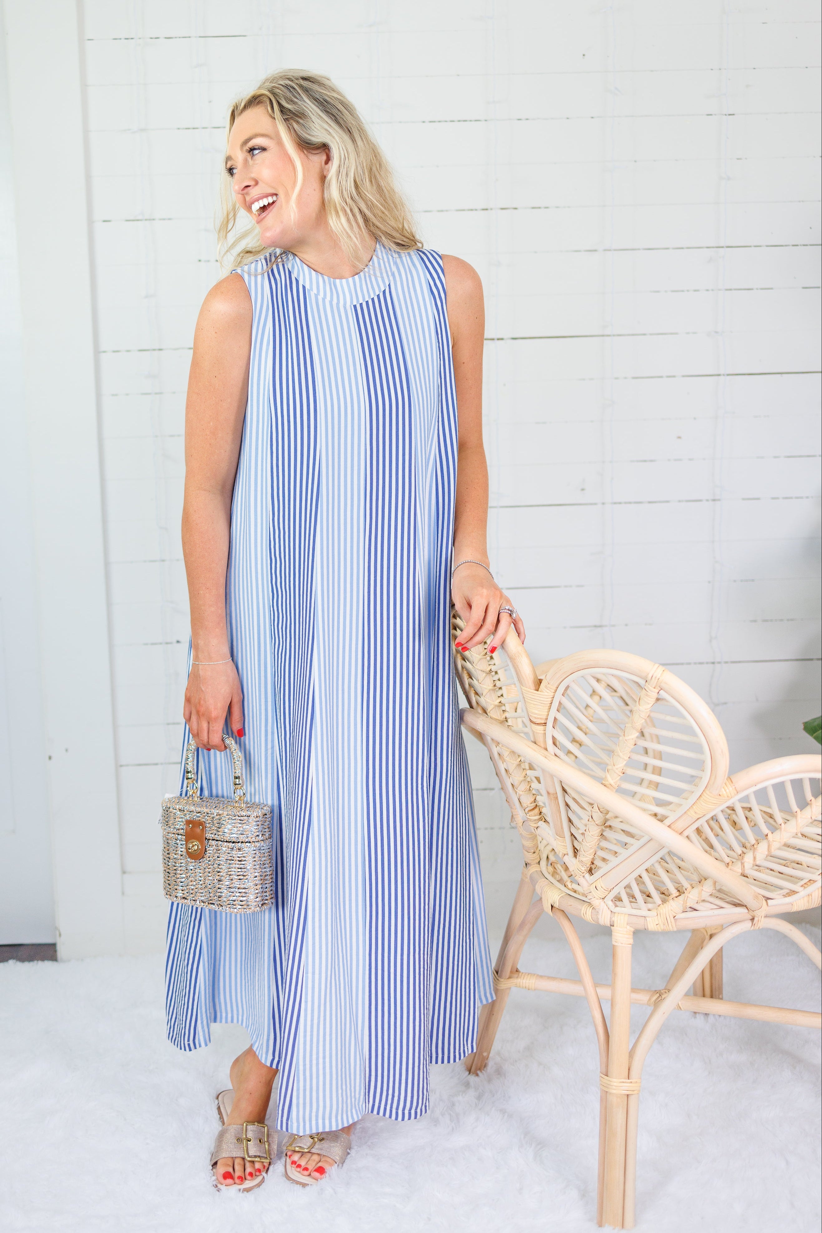 Constitution Blues Striped Maxi Dress THML 