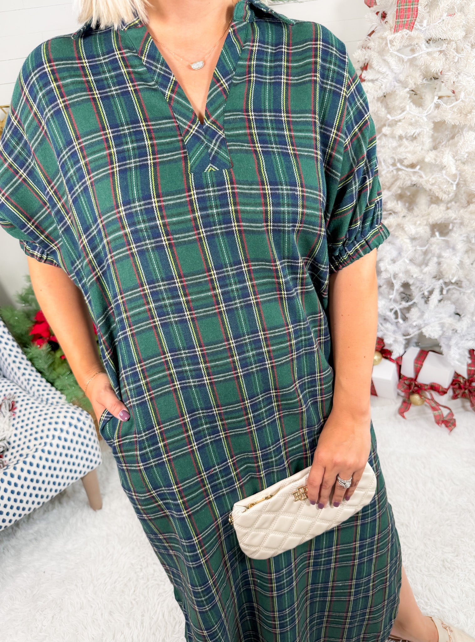 Conyers Green Plaid Maxi Dress Entro