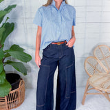 Cooper Blue Stripe Stand Collar Top
