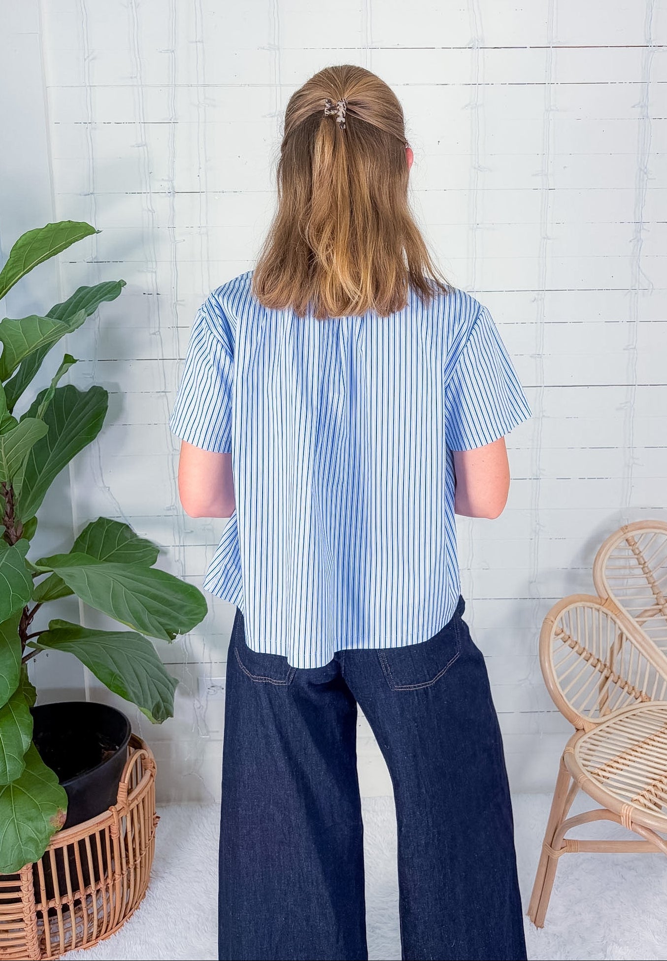 Cooper Blue Stripe Stand Collar Top