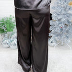 Cora Black Satin Flowy Pants Adrienne