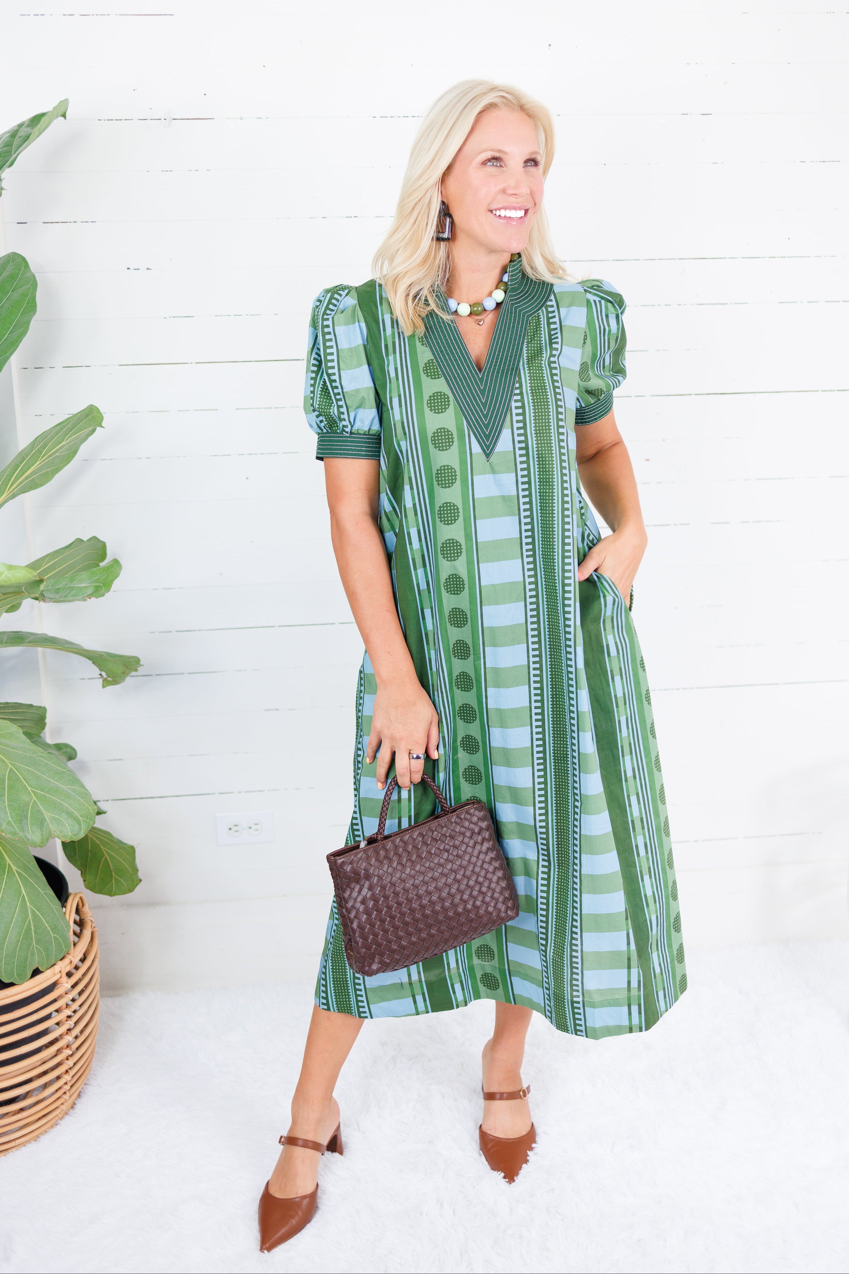 Cora Olive + Sky Metro Stripe Dress Entro