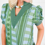 Cora Olive + Sky Metro Stripe Dress Entro