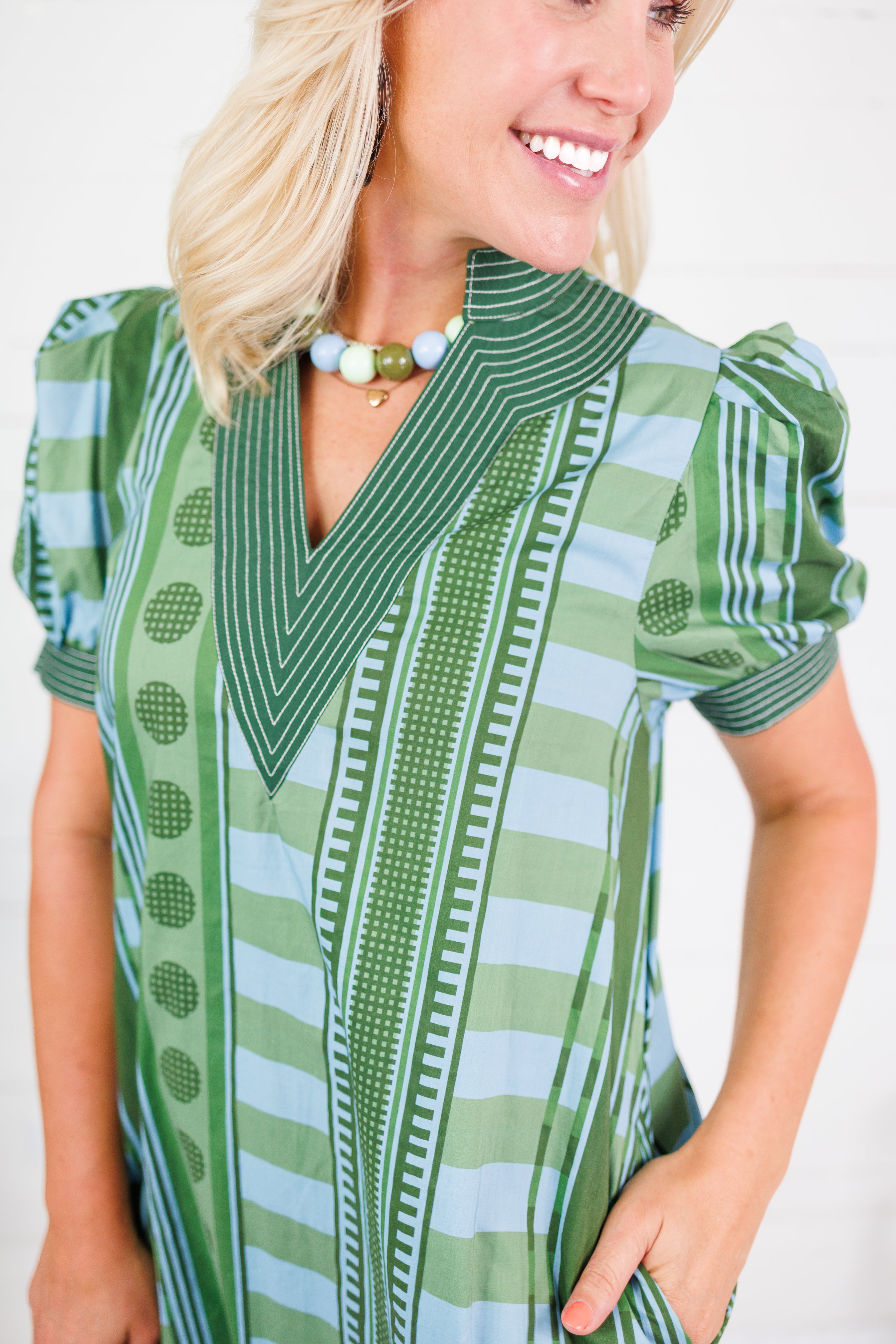 Cora Olive + Sky Metro Stripe Dress Entro