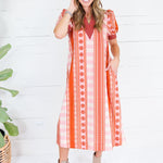 Cora Pink + Rust Metro Stripe Dress Entro