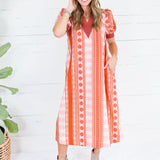Cora Pink + Rust Metro Stripe Dress Entro