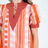 Cora Pink + Rust Metro Stripe Dress Entro