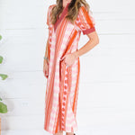 Cora Pink + Rust Metro Stripe Dress Entro