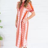 Cora Pink + Rust Metro Stripe Dress Entro