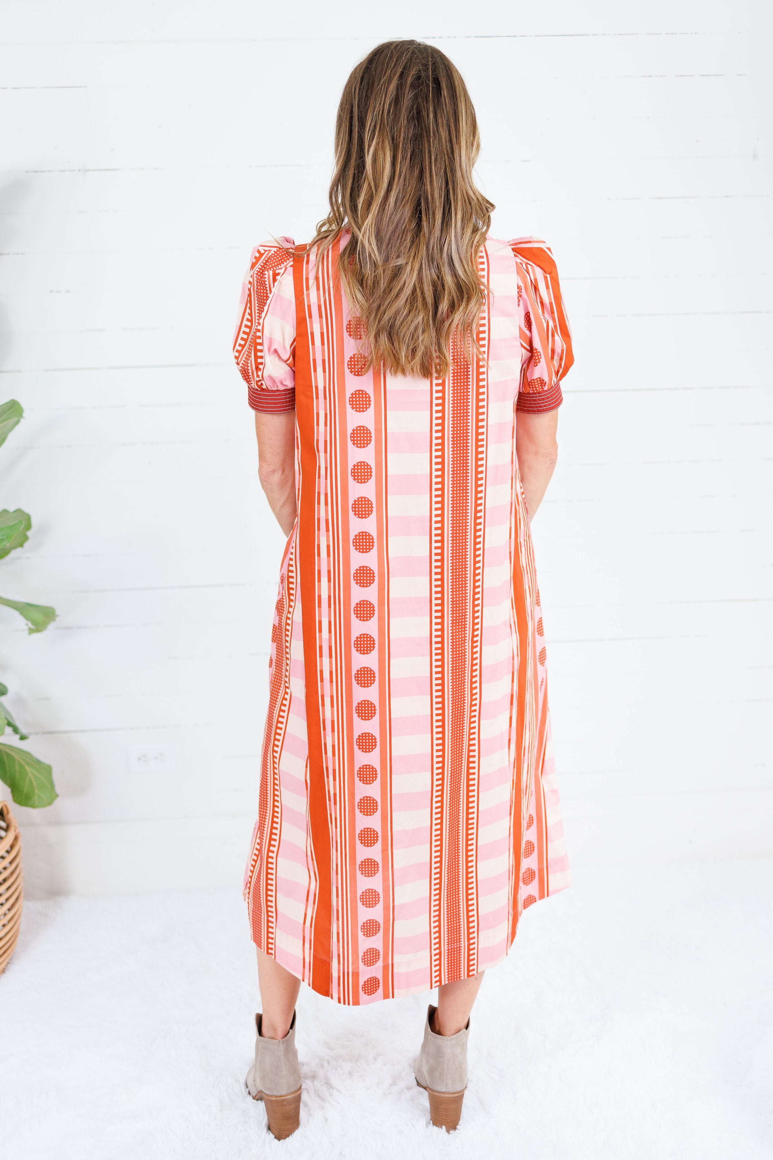 Cora Pink + Rust Metro Stripe Dress Entro