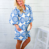 Cordelia Blue Pinwheel Mini Dress Entro