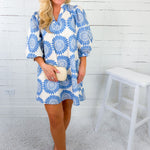 Cordelia Blue Pinwheel Mini Dress Entro